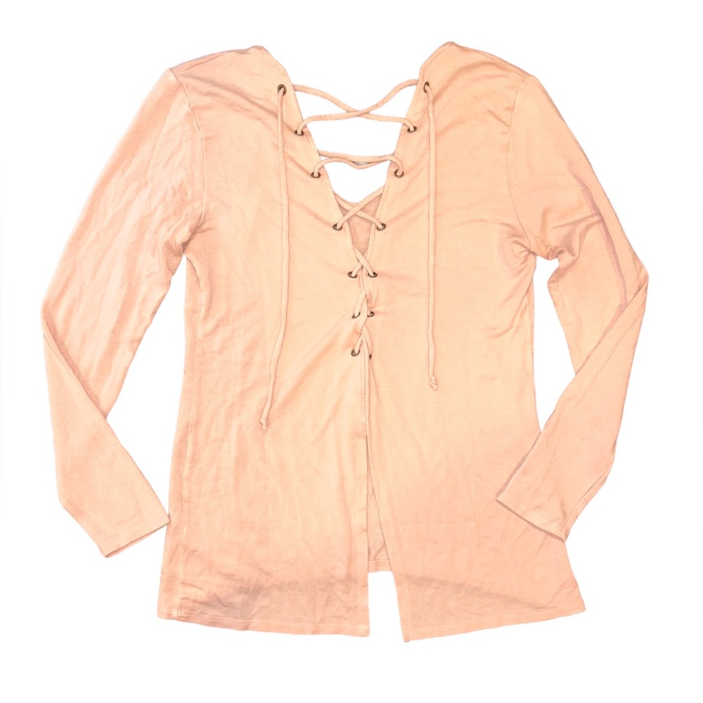 NWT Red Haute V-neck L/S Lace up Buttery Soft Yoga Top Sexy Lounge Pink Blush M